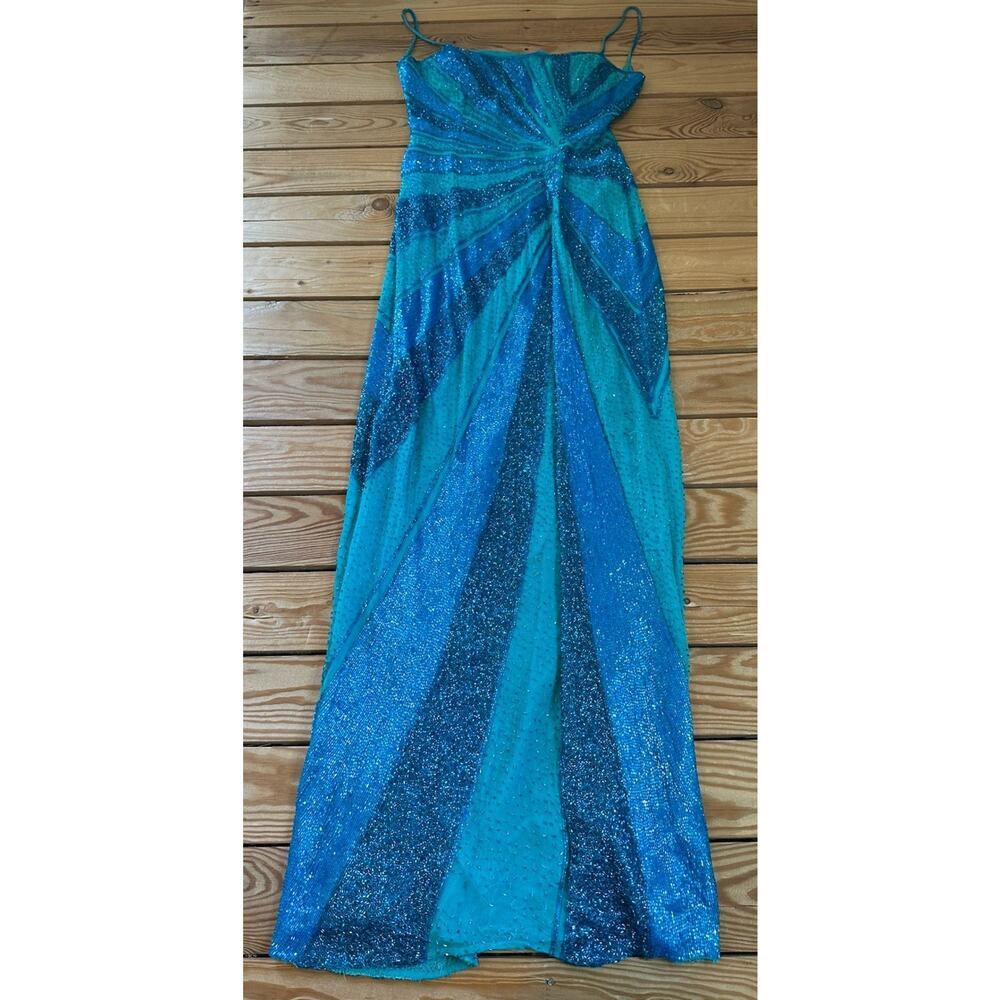 Je Matadi 100% Silk Sleeveless Sequin Dress Size Small Women’s Blue